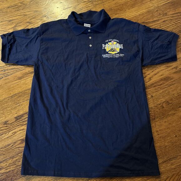 Vintage Gildan Pittsburgh PA Firefighter Expo 2002 Blue Fireman Collar Polo L - Picture 1 of 8